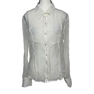 VTG 100% Silk Sheer Blouse Pleated Bib Tuxedo Shirt Coquette Light Academia 14